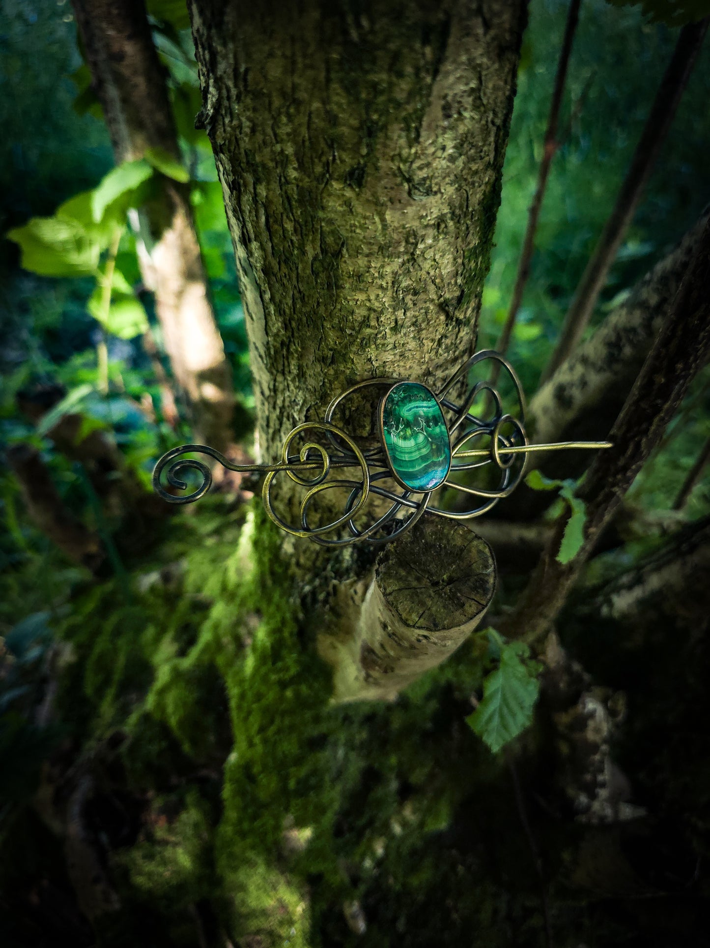 Barrette à cheveux malachite
