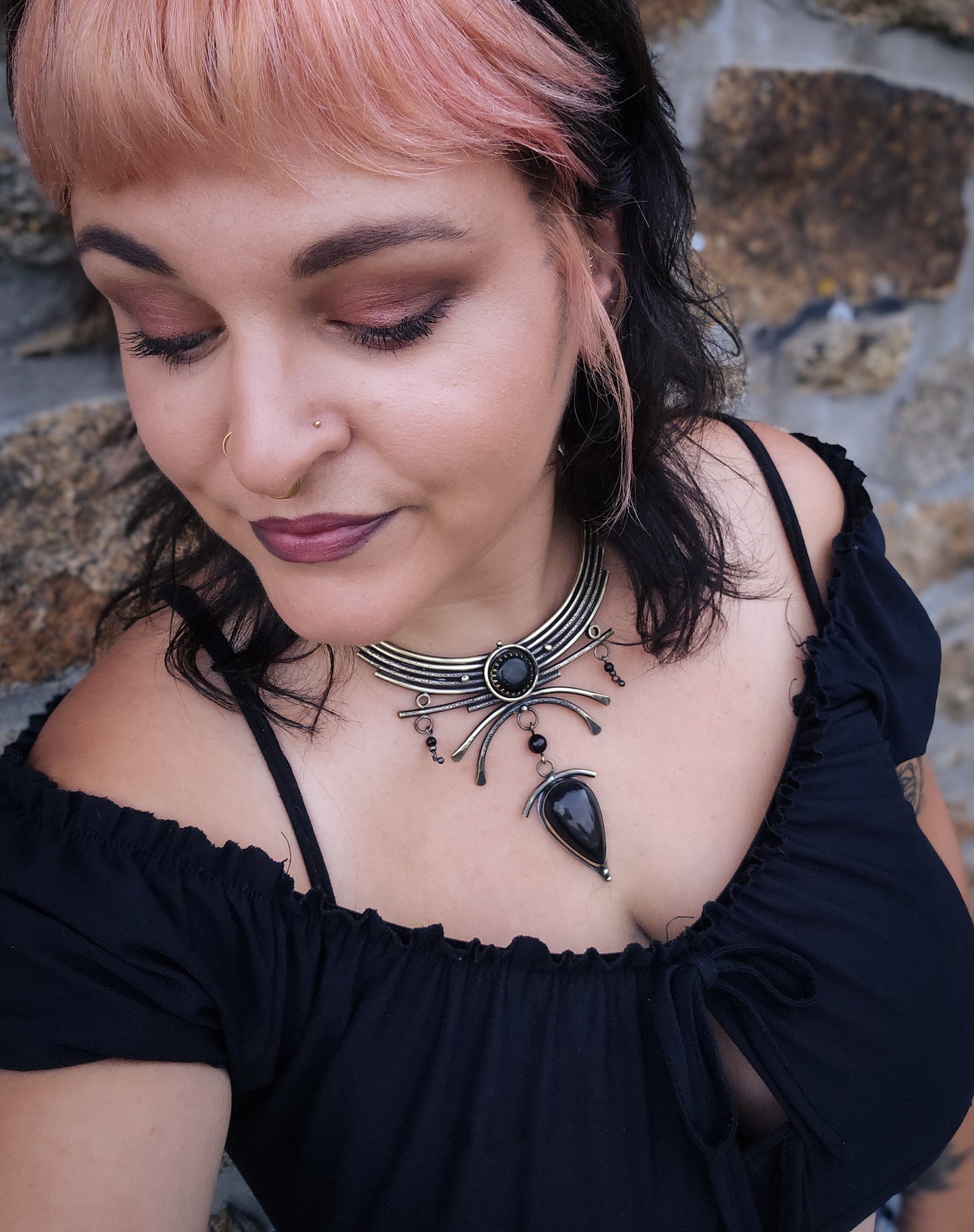 Collier GORGONE en obsidienne