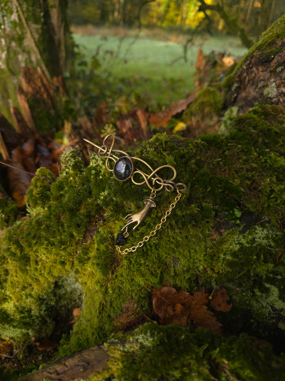 Barrette broche obsidienne neige