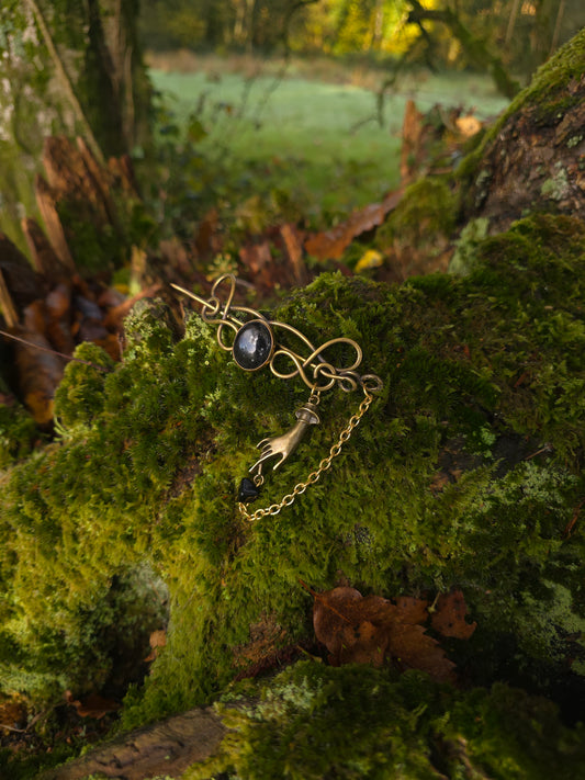 Barrette broche obsidienne neige