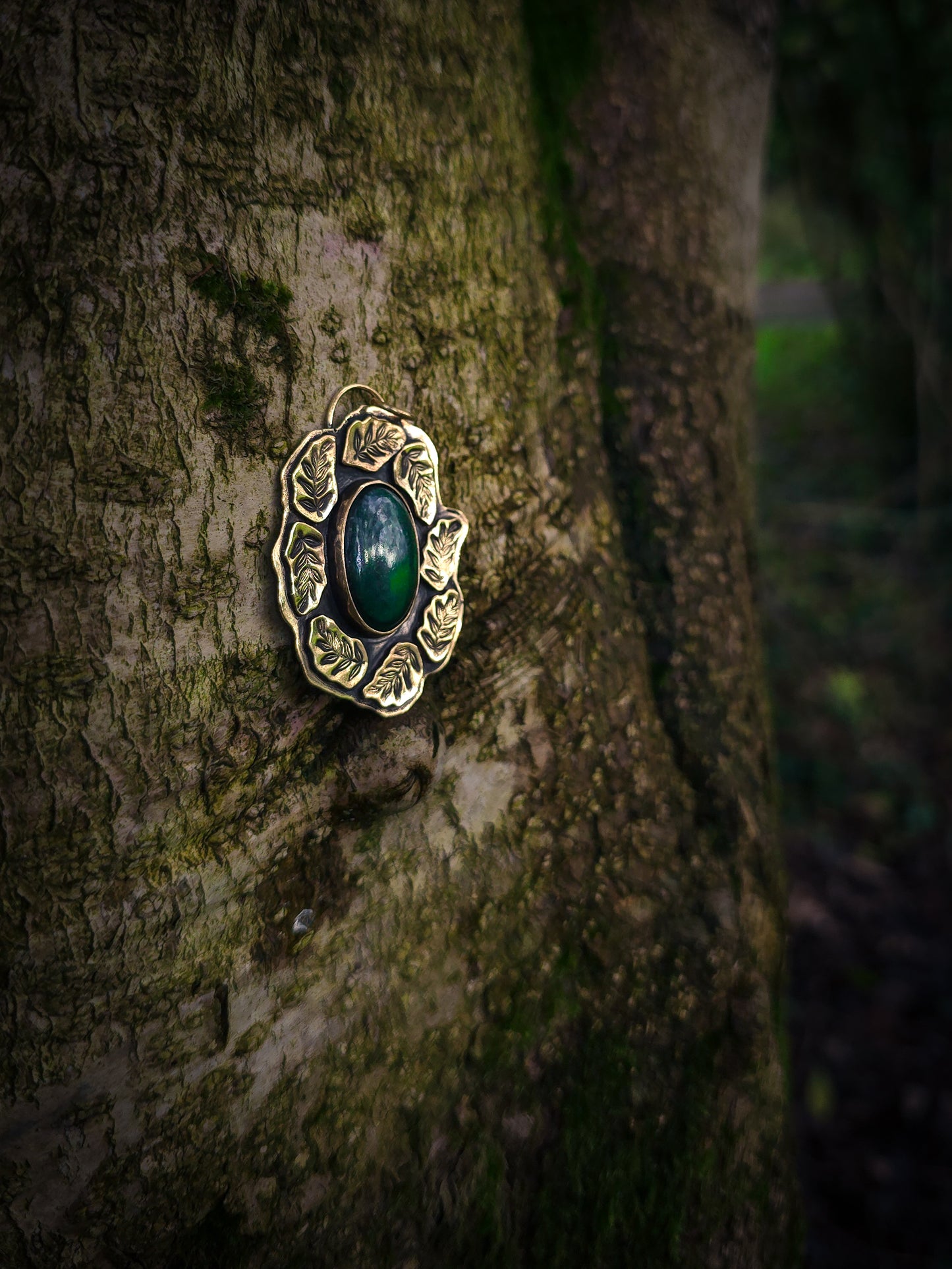 Pendentif Médaillon aventurine fougere