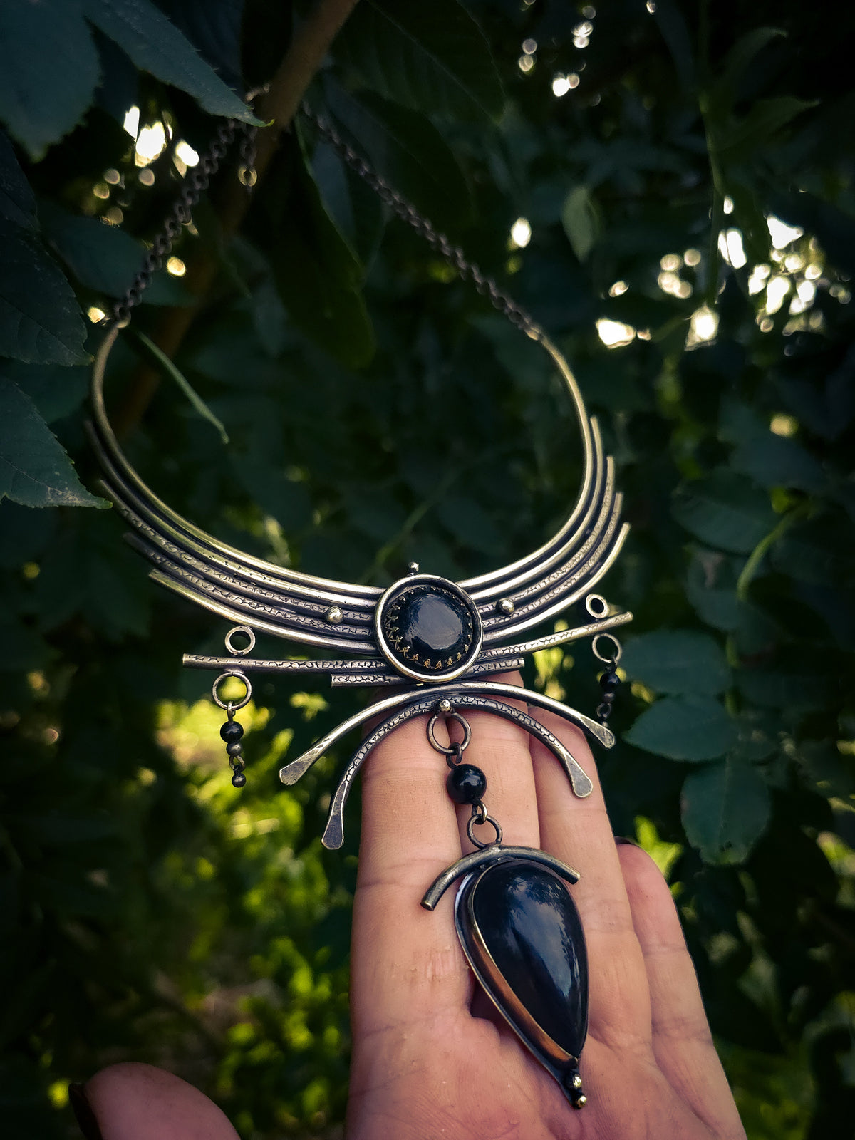 Collier GORGONE en obsidienne