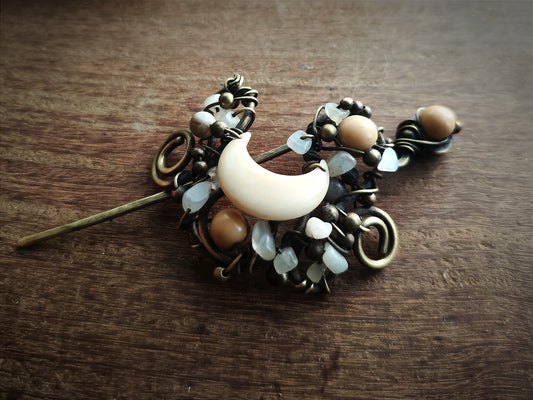 Barrette pierre de lune & Tagua