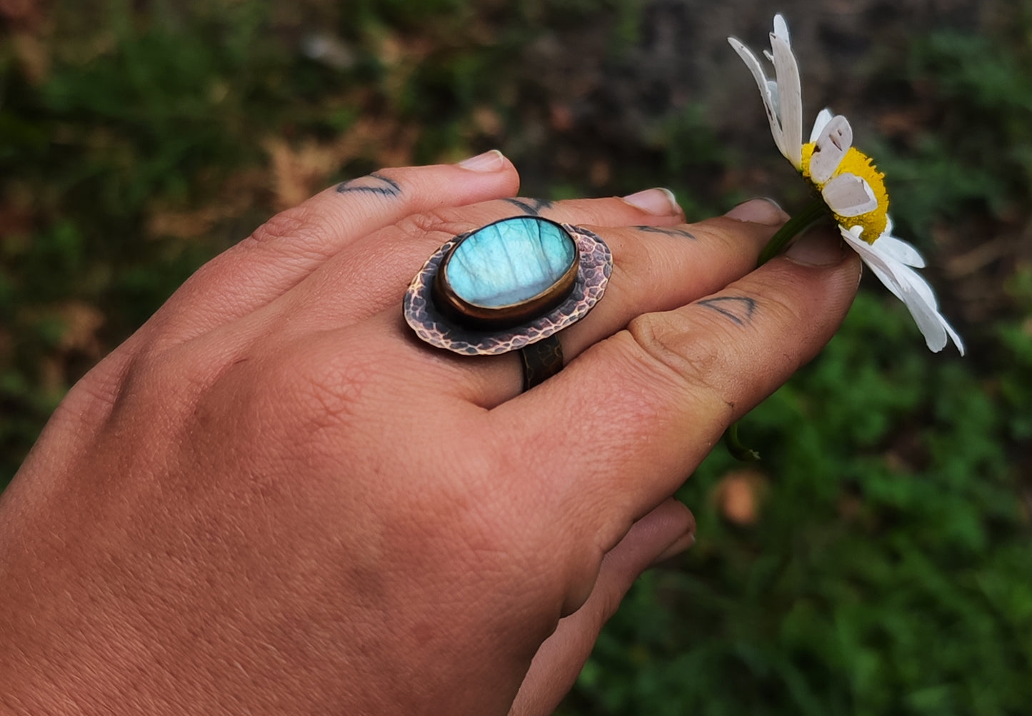 Bague texturée labradorite