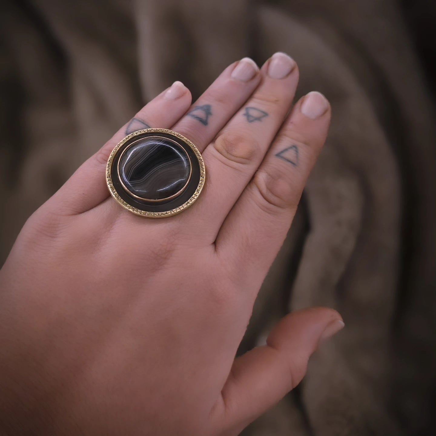 Bague ronde - agate noire